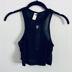 🍒 5/$25 🍒 Black Cropped Sheer Ribbed Racer Back Tank Top